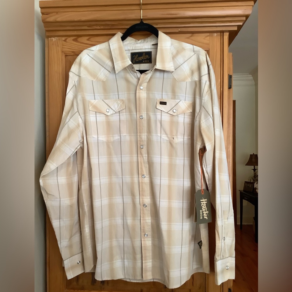 Howler Brothers Beige Plaid Casual Snap Front Shirt